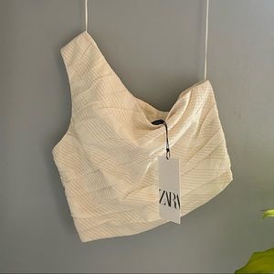 Zara NWTs asymmetrical off white linen top